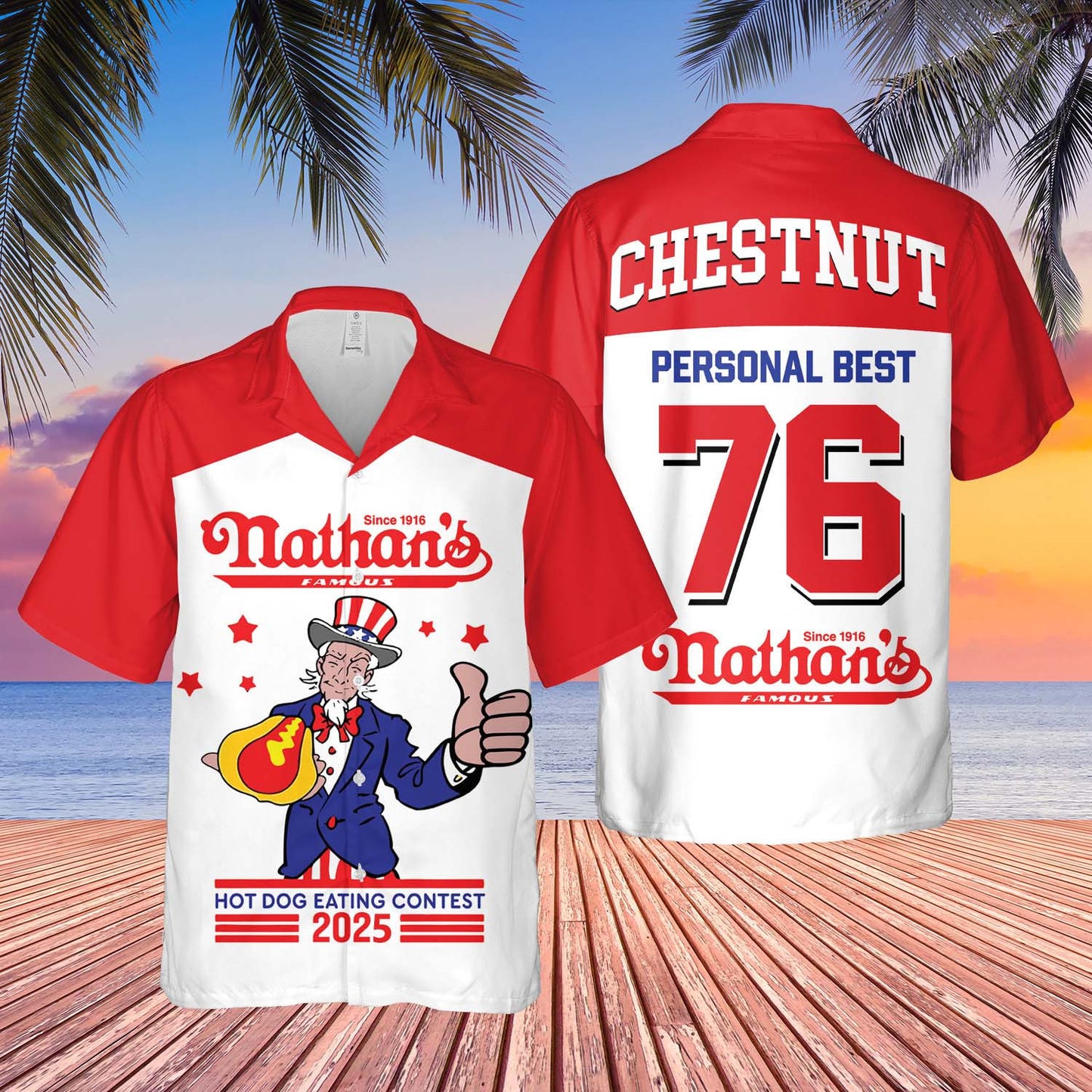 Joey Chestnut Hawaiian Shirt 76 Winner Hot Dog Eating Contest 2025 Joey Chestnut Apparel Merch