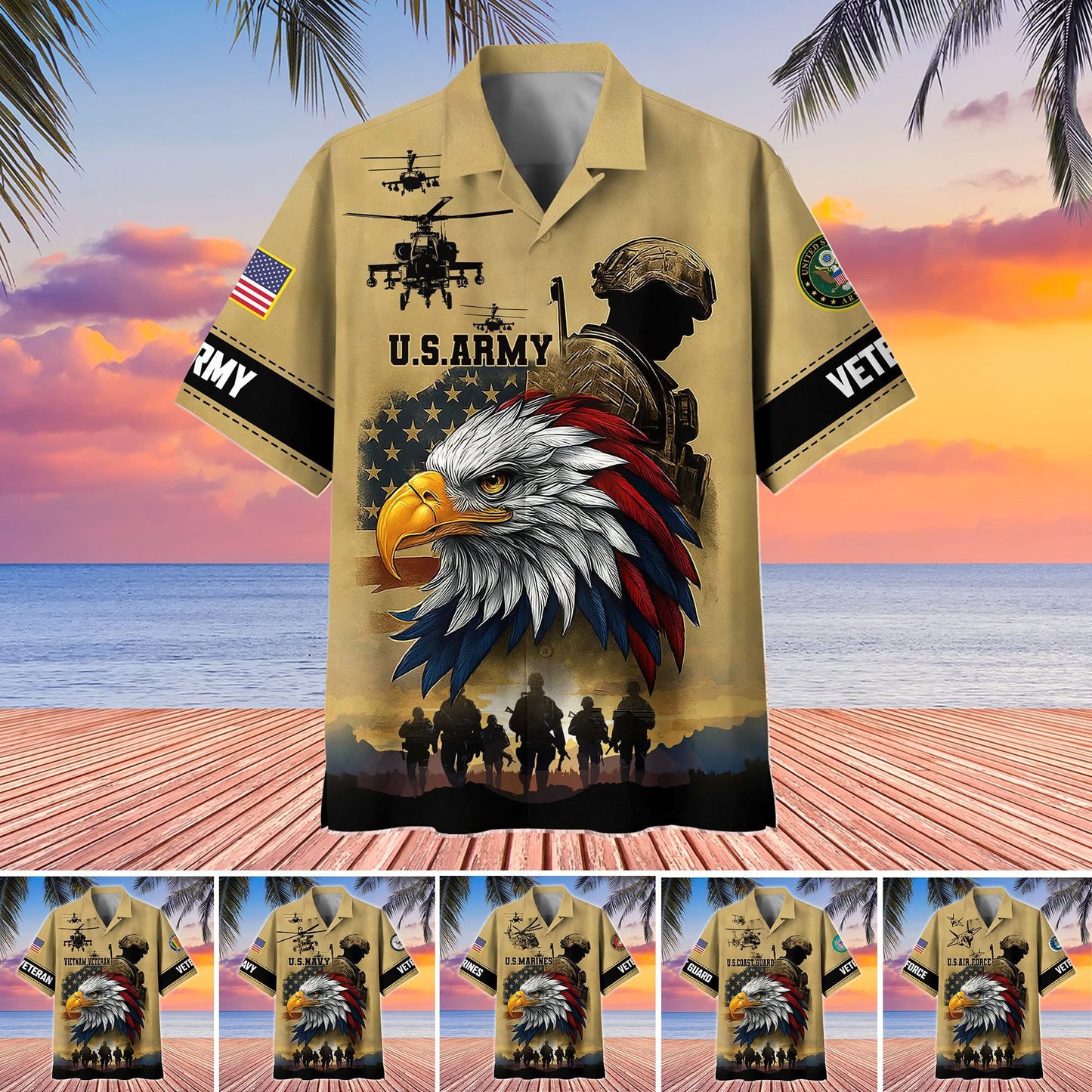 Custom Eagle US Veterans Hawaiian Shirt Patriotic Veterans Aloha Shirt Apparel Great Gifts