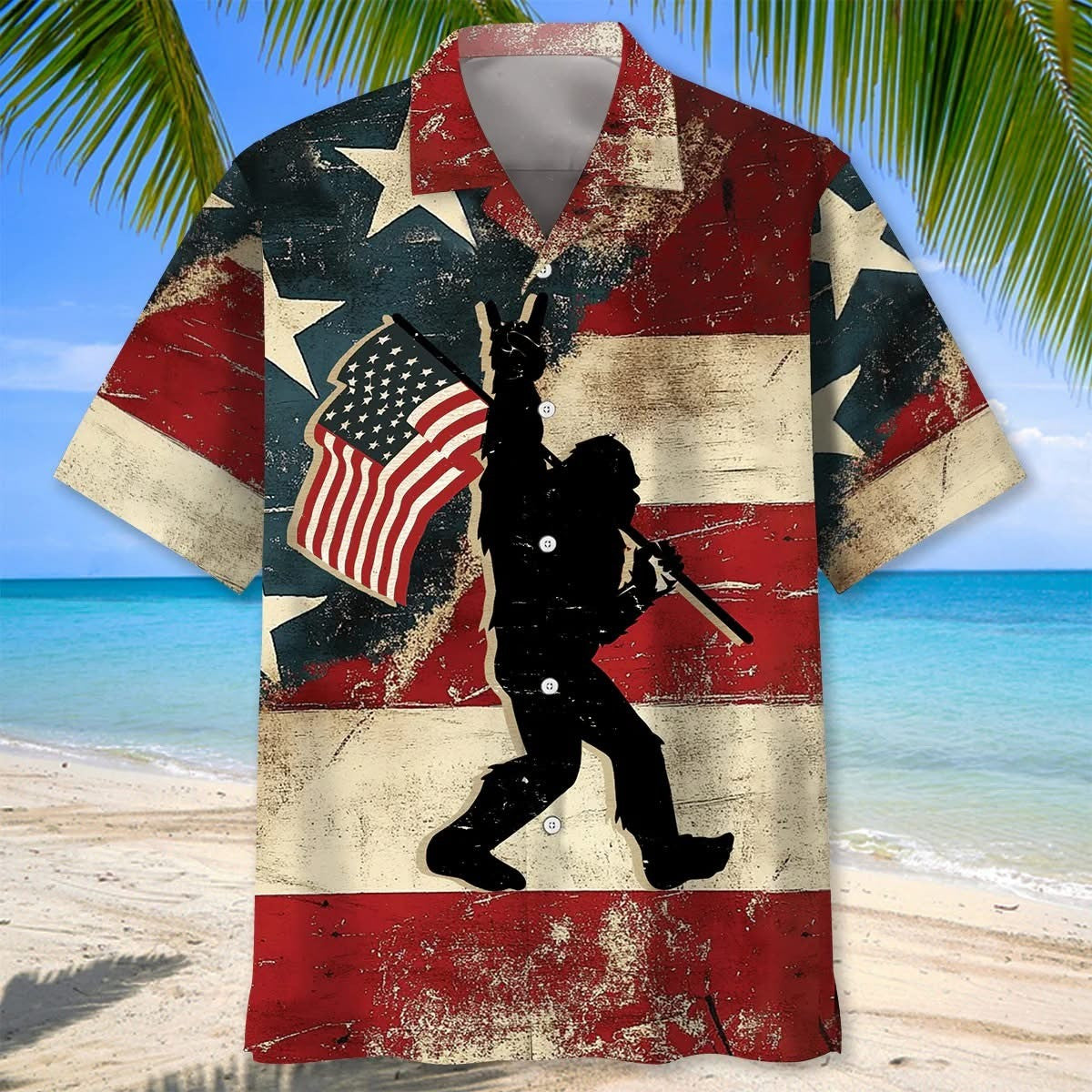 Vintage Bigfoot USA Hawaiian Shirt Patriotic Sasquatch Gift For Outdoorsmen