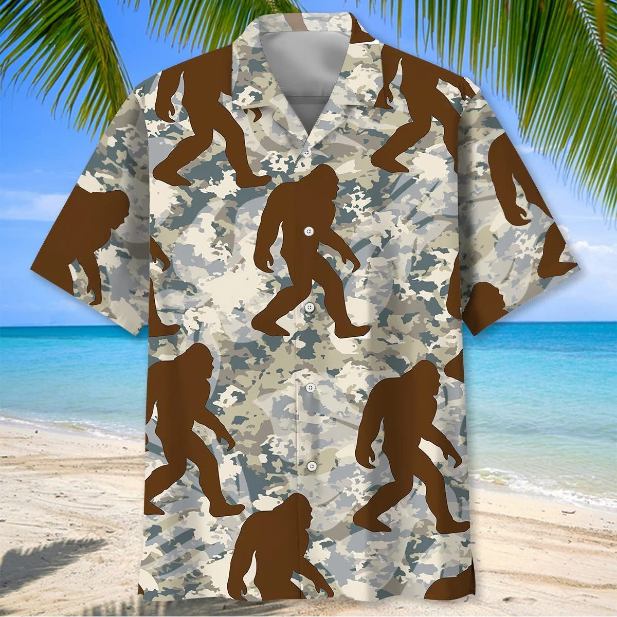 Bigfoot Nature Camouflage Hawaiian Shirt Men's Aloha Shirt Funny Sasquatch Gifts