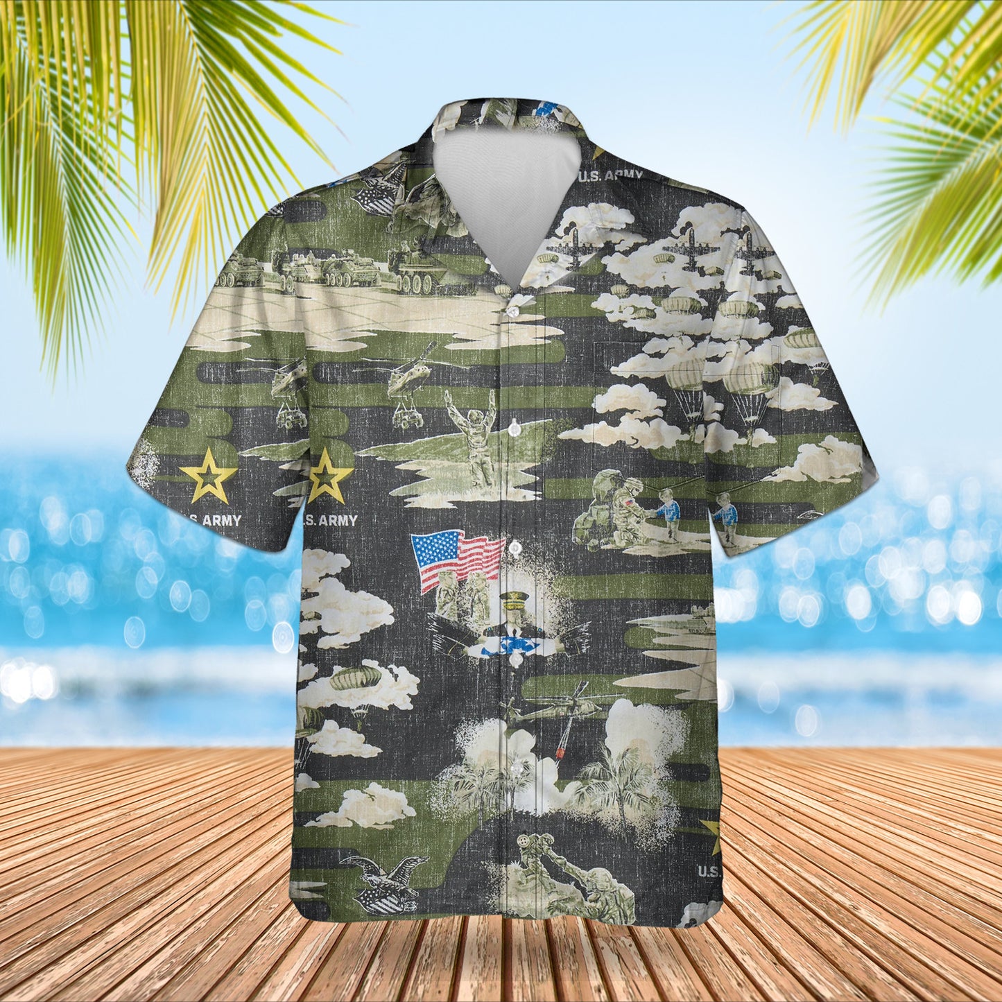 US Army Hawaiian Shirt Vintage Old Retro Aloha Shirt Military US Army Veteran Apparel