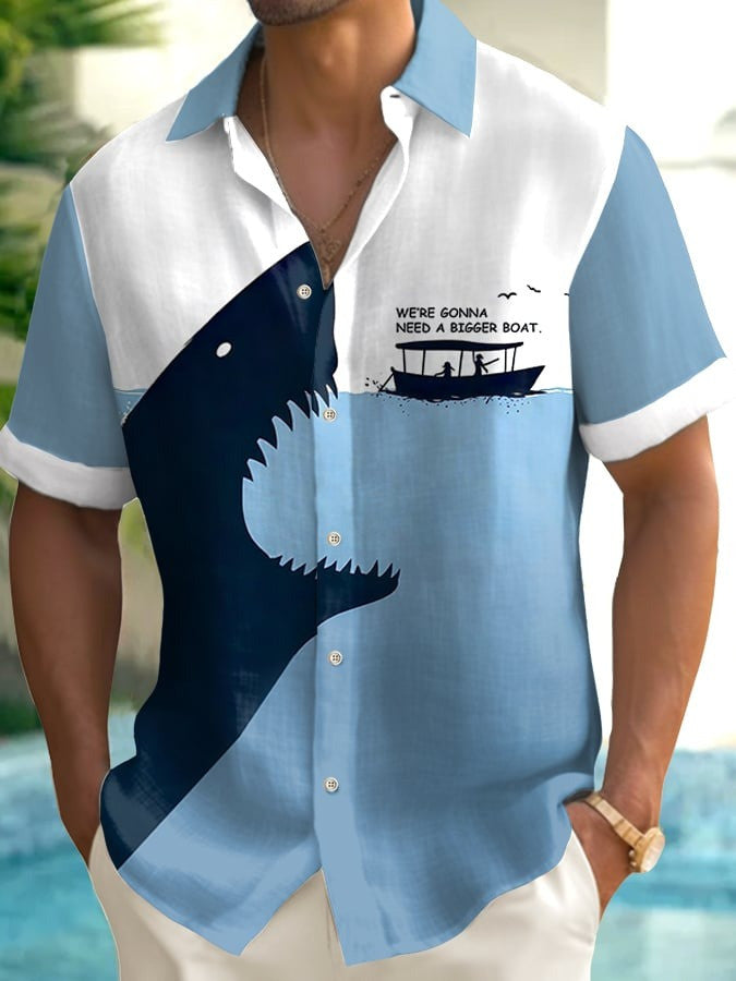We're Gonna Need A Bigger Boat Men's Hawaiian Shirt Jaws 50Th Anniversary Aloha Shirt Merch