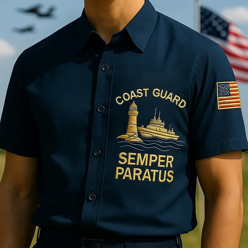 U.S. Coast Guard Semper Paratus Short Sleeve Shirt Men's Hawaiian Shirt USMC Merch Apparel