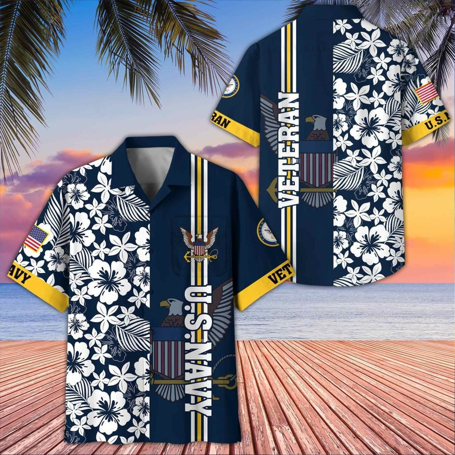 U.S Navy Veteran Hawaiian Shirt Hibiscus Aloha Shirt Best Gifts For Navy V'eteran