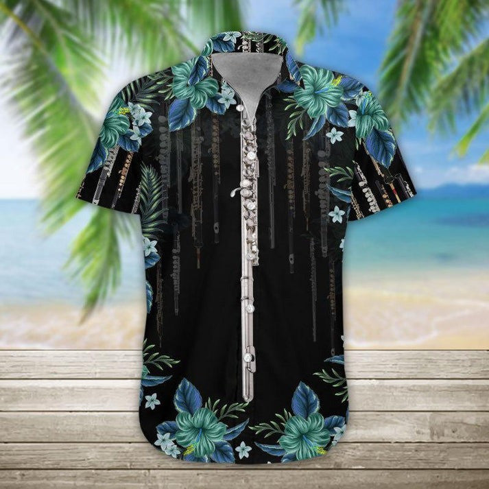 Flute Hawaiian Shirt Music Themed Aloha Shirt Flute Gifts For Flutists
