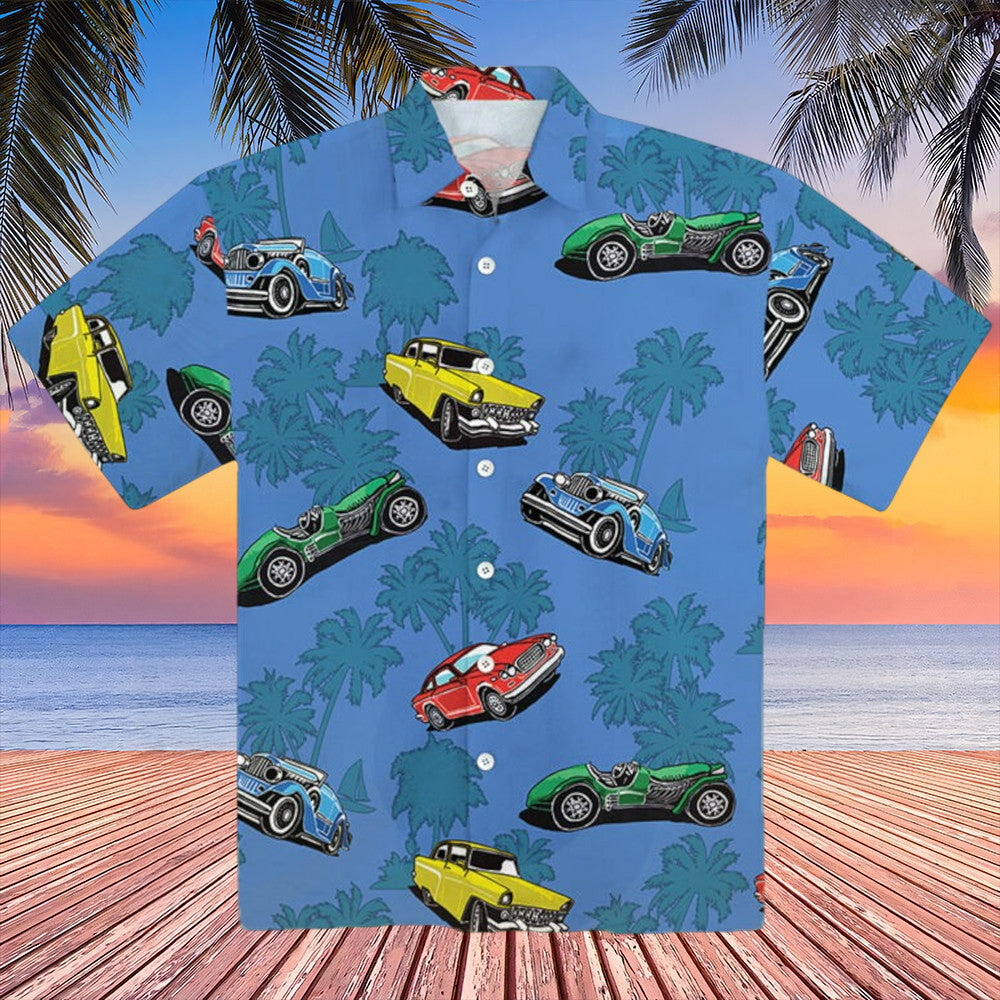 Classic Cars Hawaiian Shirt Tropical Palm Tree Aloha Shirt Gift for Car Enthusiasts