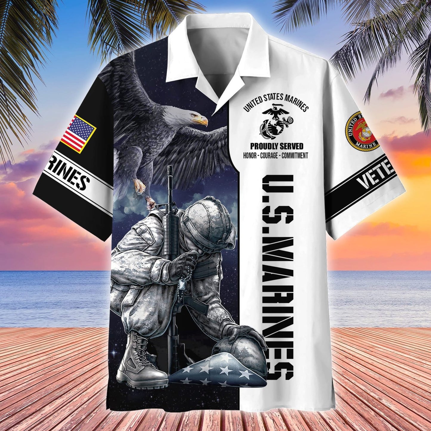 Eagle US Marines Veteran Hawaiian Shirt Proudly Served USMC Veteran Patriotic Clothing
