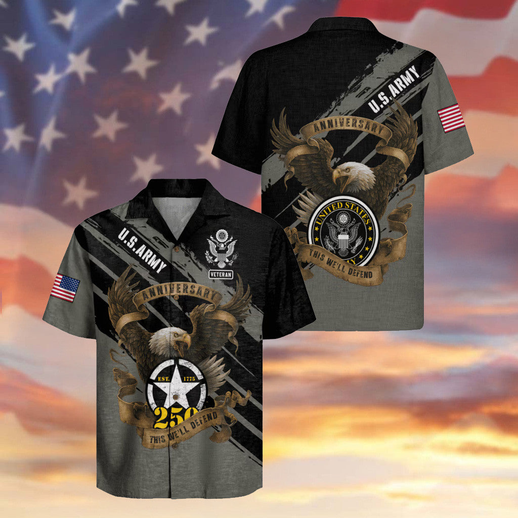 Eagle US Army Veteran Hawaiian Shirt 250th Anniversary USA Flag Proud Clothing Gifts