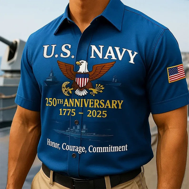 US Navy 250th Anniversary Hawaiian Shirt 1775 2025 US Navy Veteran Military Clothing