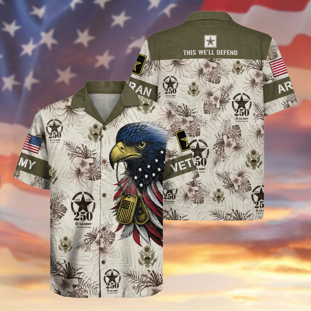 Eagle US Army Veteran 250th Anniversary Hawaiian Shirt Christmas Gifts For Army Veterans