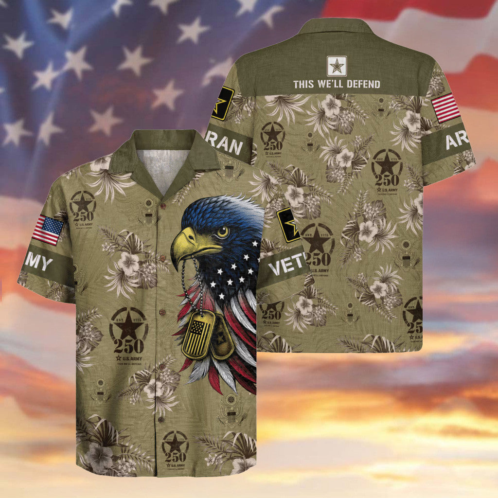 Eagle US Army Veteran 250th Anniversary Hawaiian Shirt Gifts For Retired Military