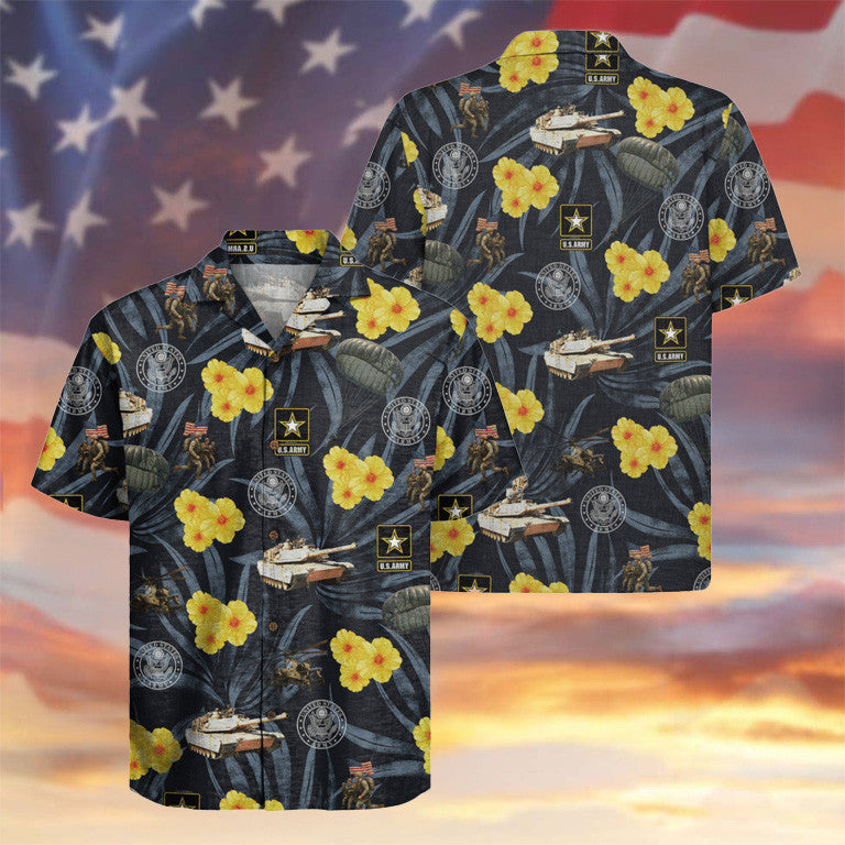 US Army 250th Anniversary Hawaiian Shirt Flower And Tank Apparel Patriotic Presents