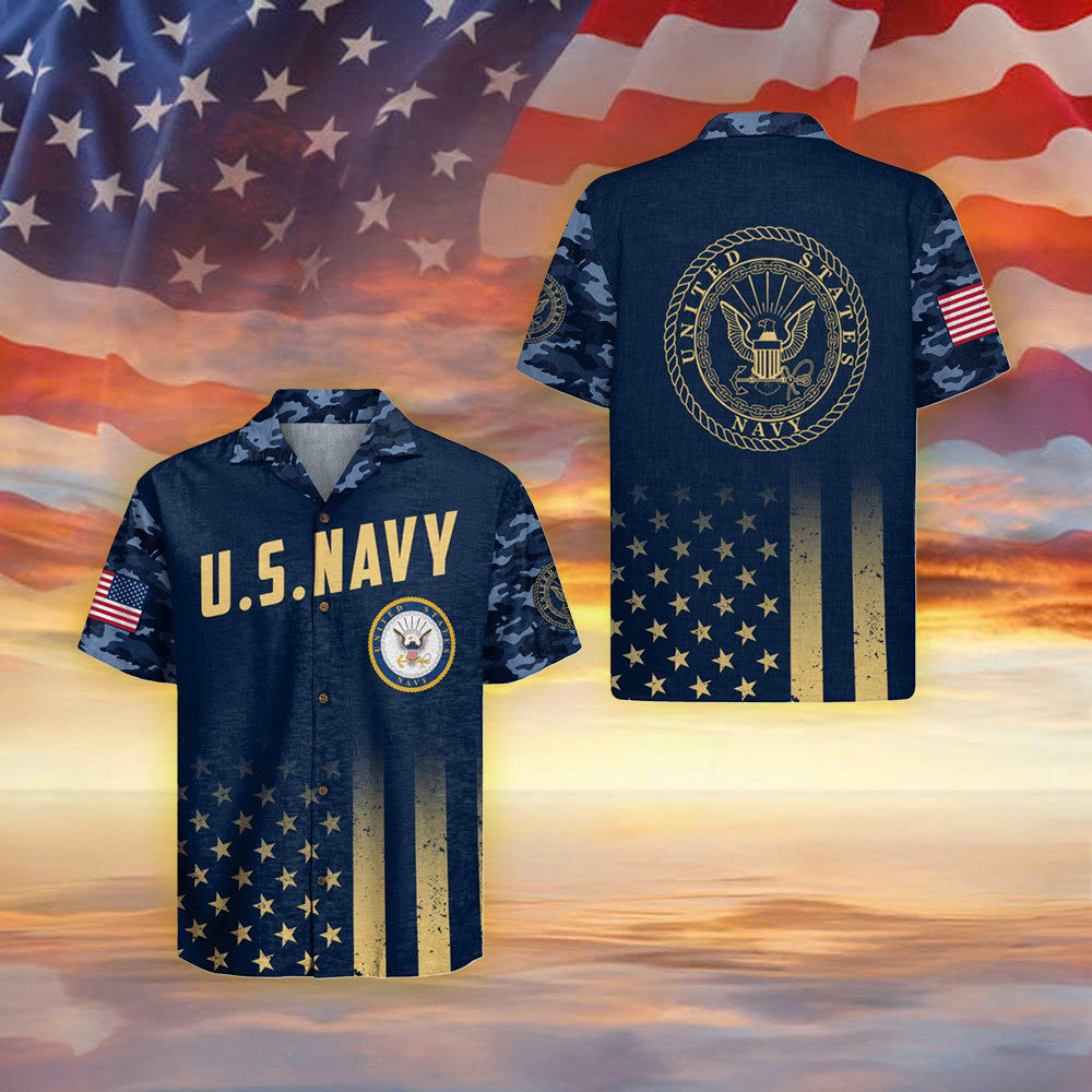 United States Navy Camo Hawaiian Shirt Proud Veteran Apparel Gifts For Navy Veterans
