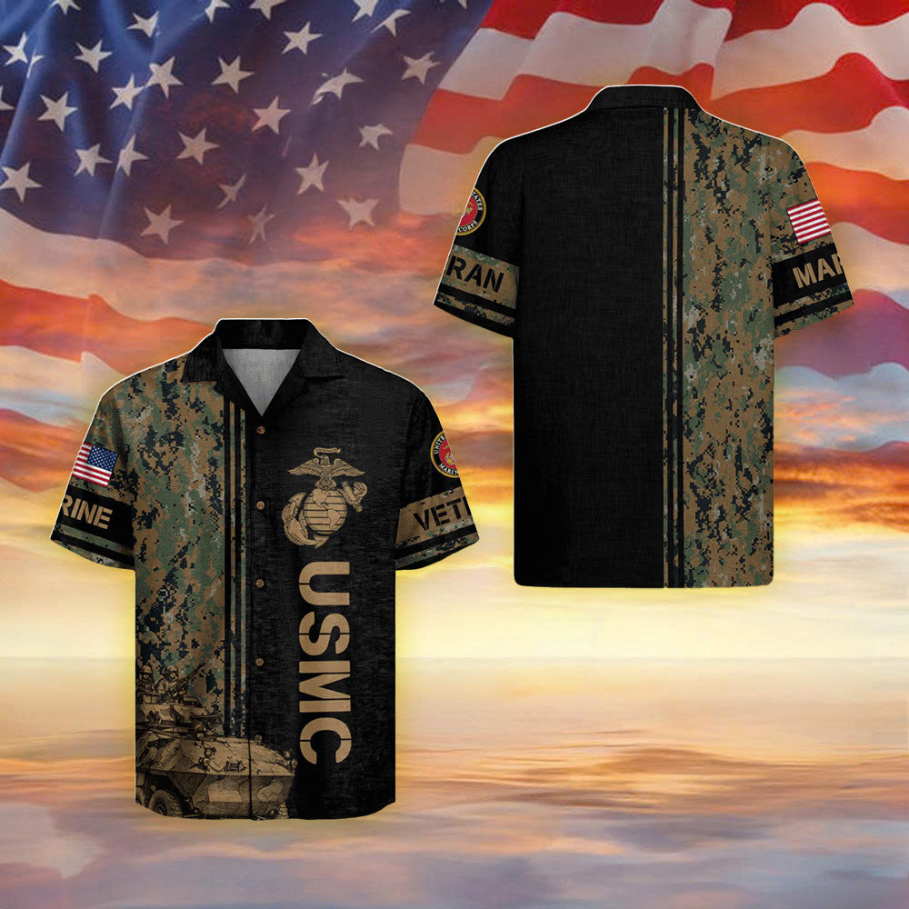 USMC 250Th Years Of Service Camo Hawaiian Shirt Patriotic Style Shirt Gifts For Marine Veteran