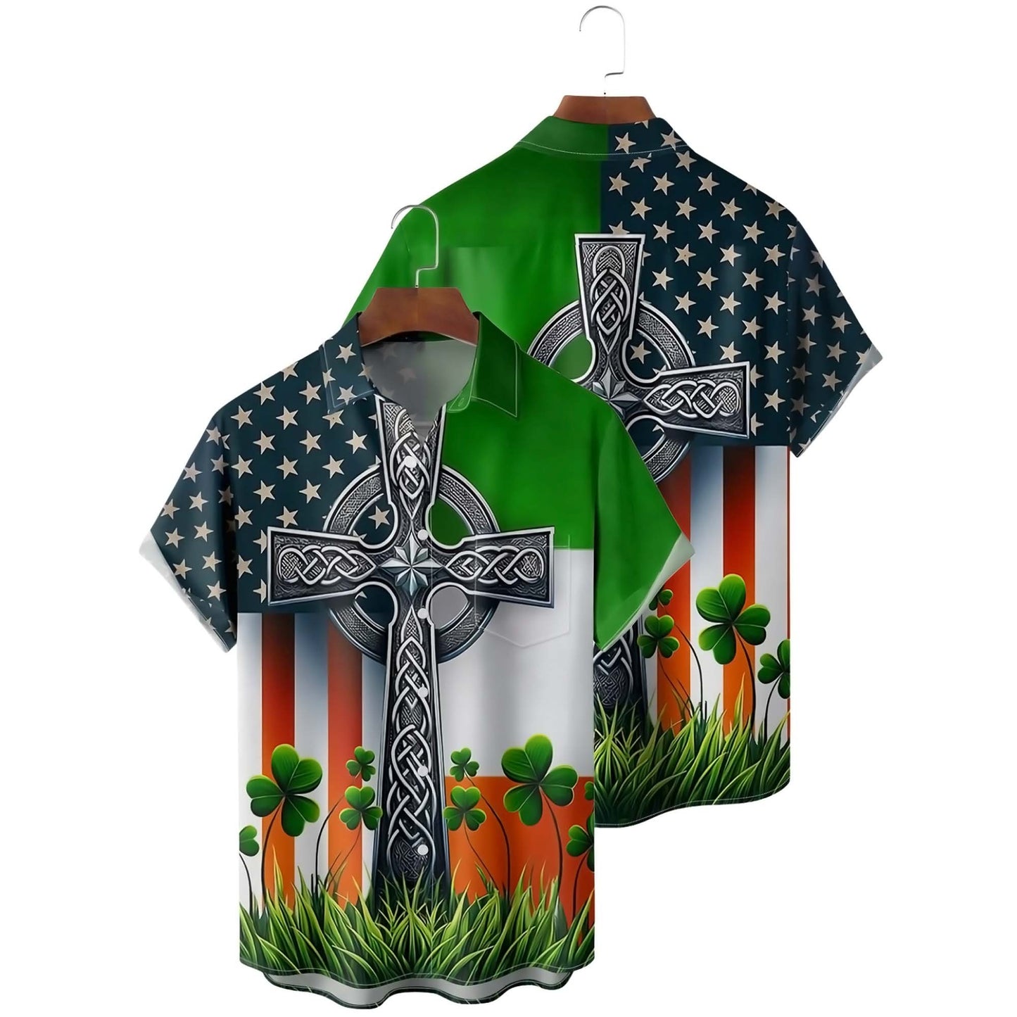 St Patrick's Day Irish Flag Hawaiian Shirt Shamrock Day Merch Gifts Idea For Friends