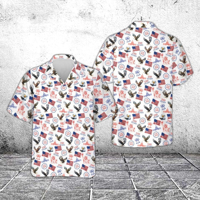 America 250 Years 1776 2026 Hawaiian Shirt Independence Day Clothes July Fourth Outfit Ideas