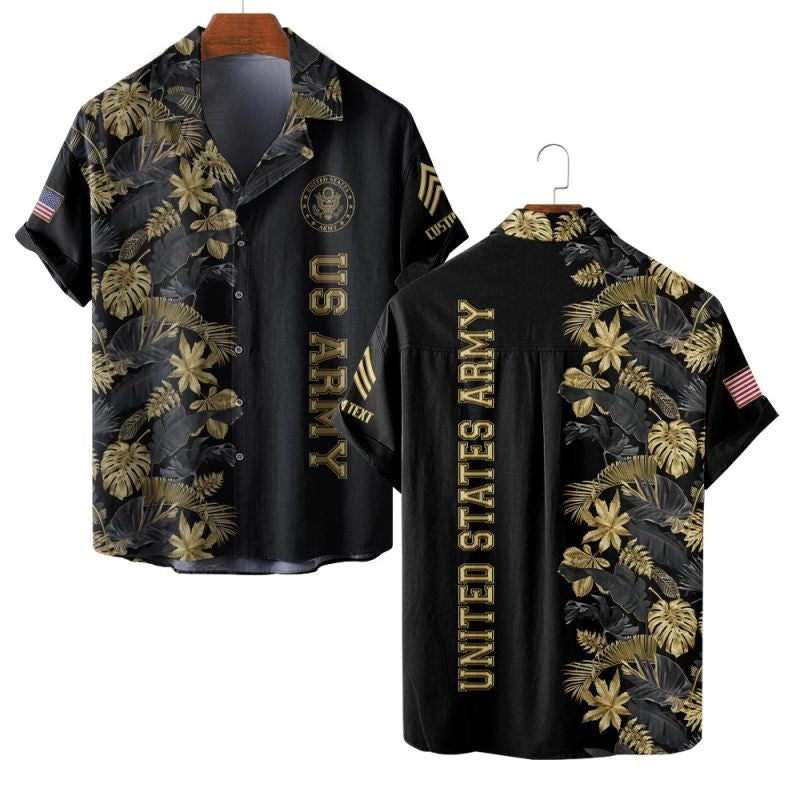 Personalized United States Army Hawaiian Shirt US Military Floral Leaves Gifts For Veterans