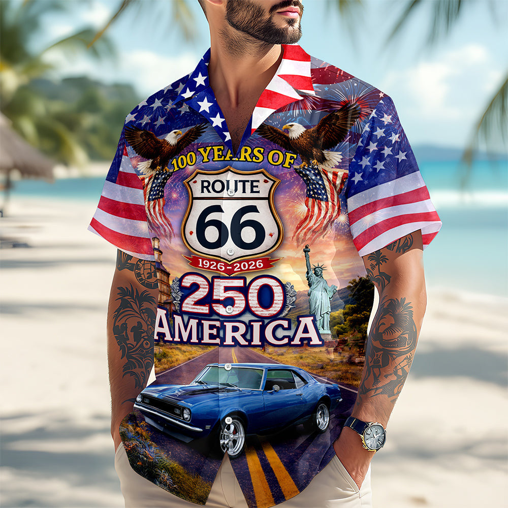 Custom Photo Celebrate 100 Years Of Road Route 66 and America 250th Anniversary Hawaiian Shirt