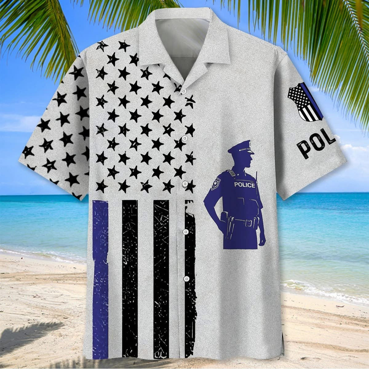 Policeman Thin Blue Line Hawaiian Shirt American Flag Patriotic Clothing Gifts For Dad