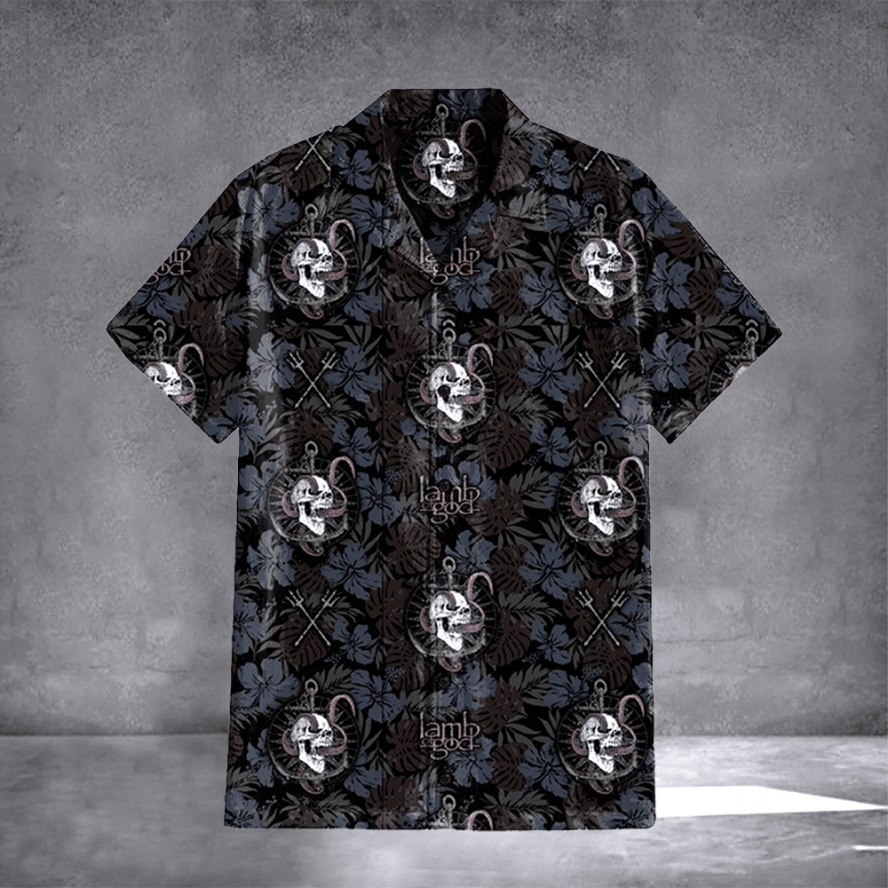 Lamb Of God Merch Anchor Skull Hawaiian Shirt Concert Tour Apparel Metalhead Gifts