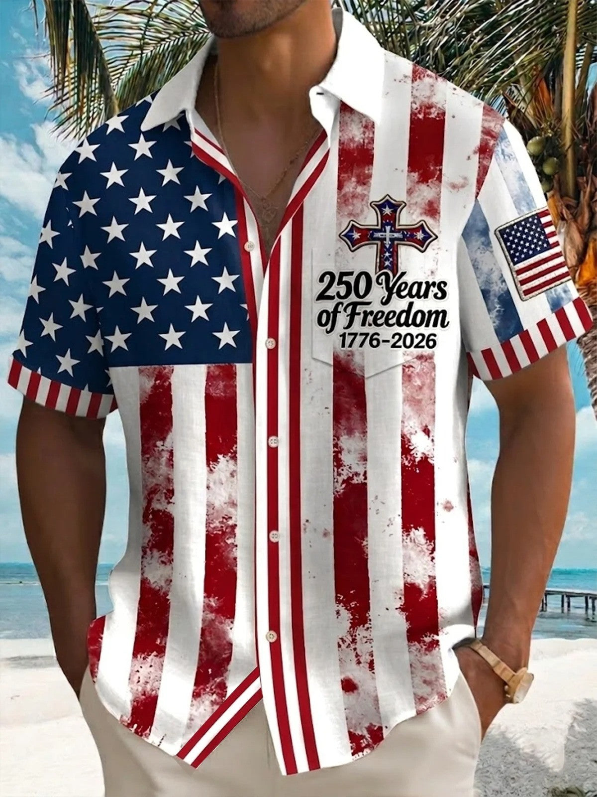 USA 250 Years Of Freedom Hawaiian Shirt American Flag Outfit For Men Patriotic Gifts Idea