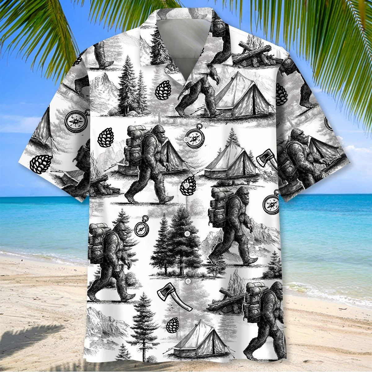 Vintage Bigfoot Go Camping Hawaiian Shirt Bigfoot Camping Adventure Merch Gift For Him