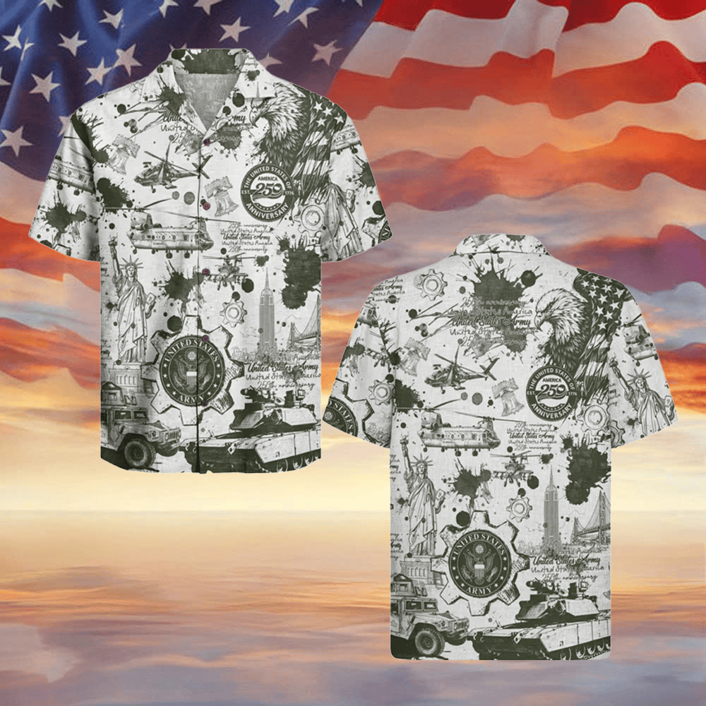 US Army X America 250th Anniversary Hawaiian Shirt Patriotic Outfits Gifts For Army Veterans