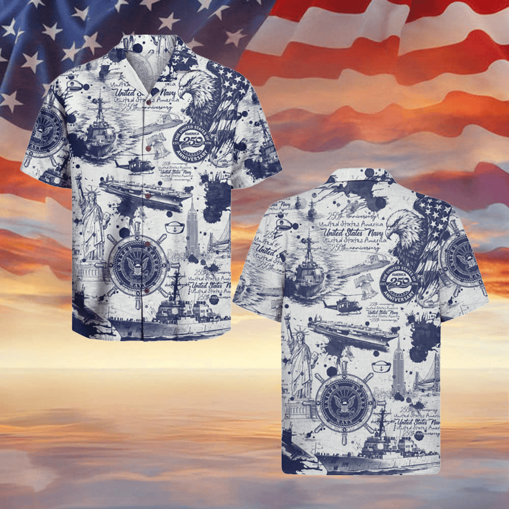 US Navy X America 250th Anniversary Hawaiian Shirt 4Th Of July Outfits Gifts For Navy Veterans