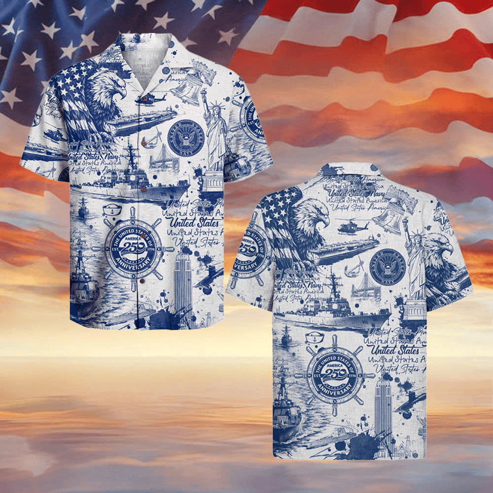 US Navy X America 250Th Anniversary Hawaiian Shirt Patriotic Military Shirt Navy Veterans Gifts