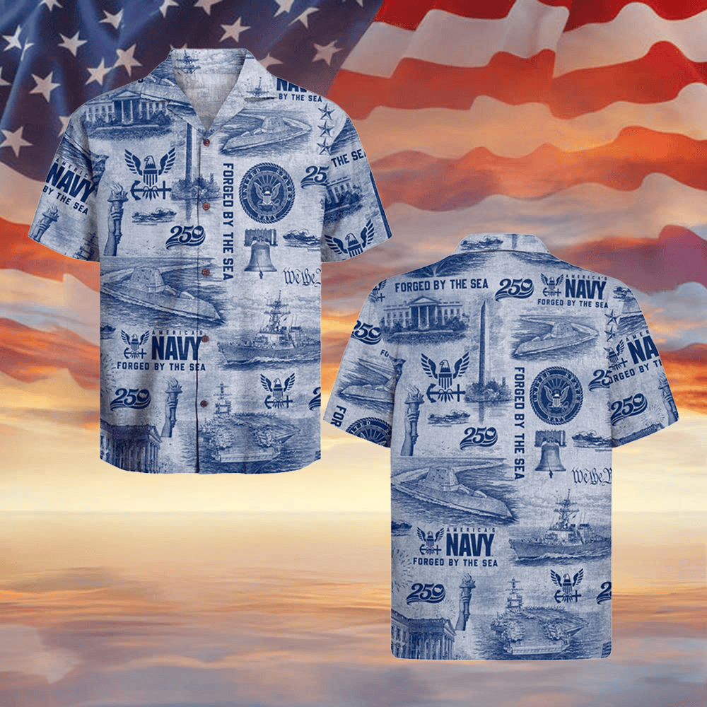 US Navy X USA 250Th Anniversary Hawaiian Shirt Fourth Of July Outfits Navy Veterans Gifts