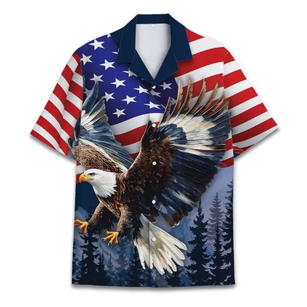 Eagle US Flag Hawaiian Shirt Fourth Of July Button Up Shirt Gifts For Independence Day
