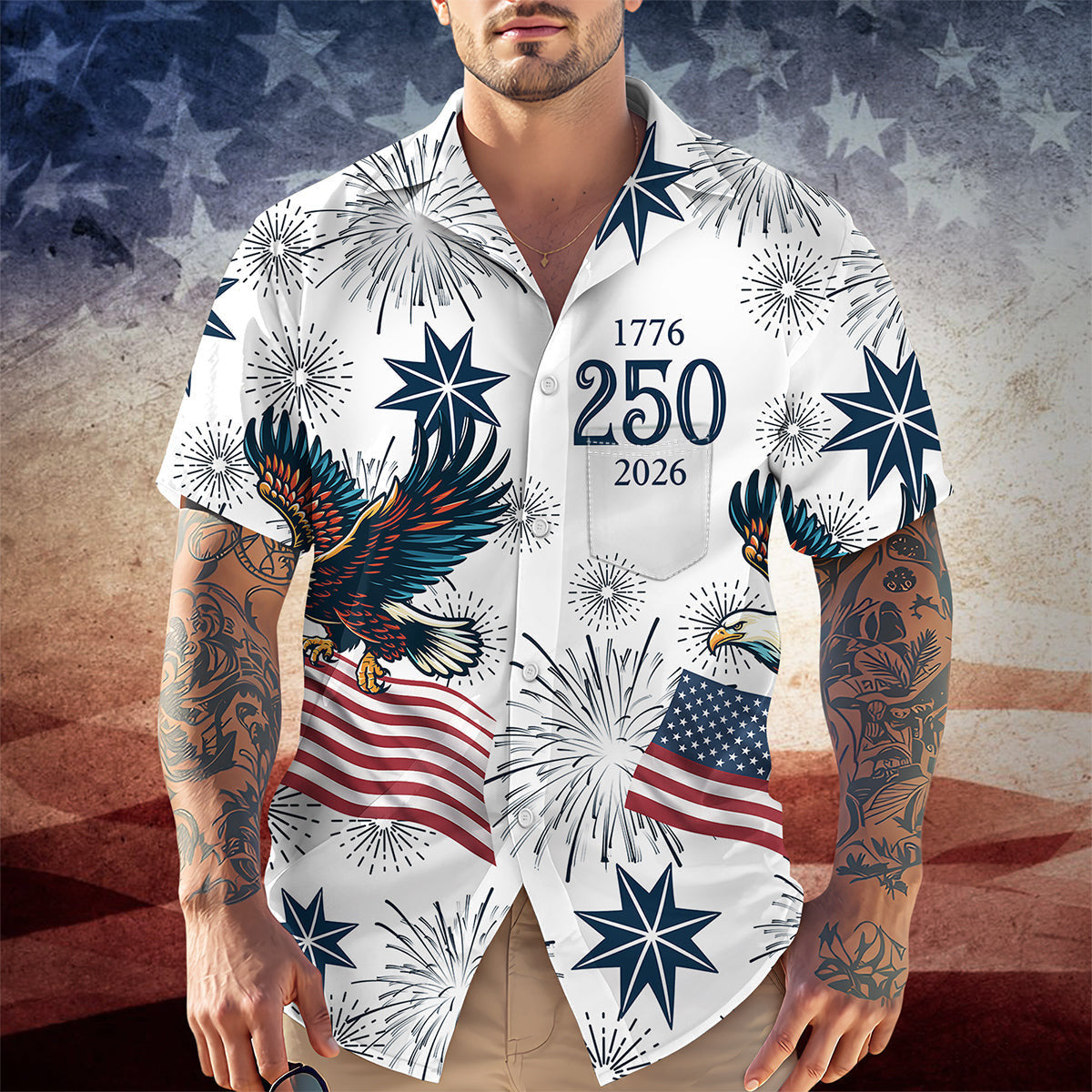 Eagle America 250 Years 1776 2026 Hawaiian Shirt Fourth Of July Shirts Patriotic Gifts