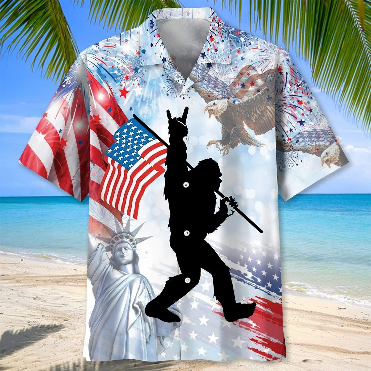 Bigfoot 250 Years Of Freedom 4th Of July Hawaiian Shirt Patriotic Aloha Shirt Gift For Men