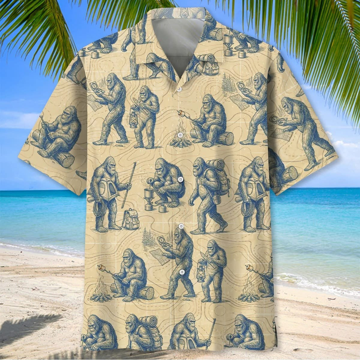 Bigfoot Goes Camping Hawaiian Shirt Summer Beach Aloha Shirt Gift For Men