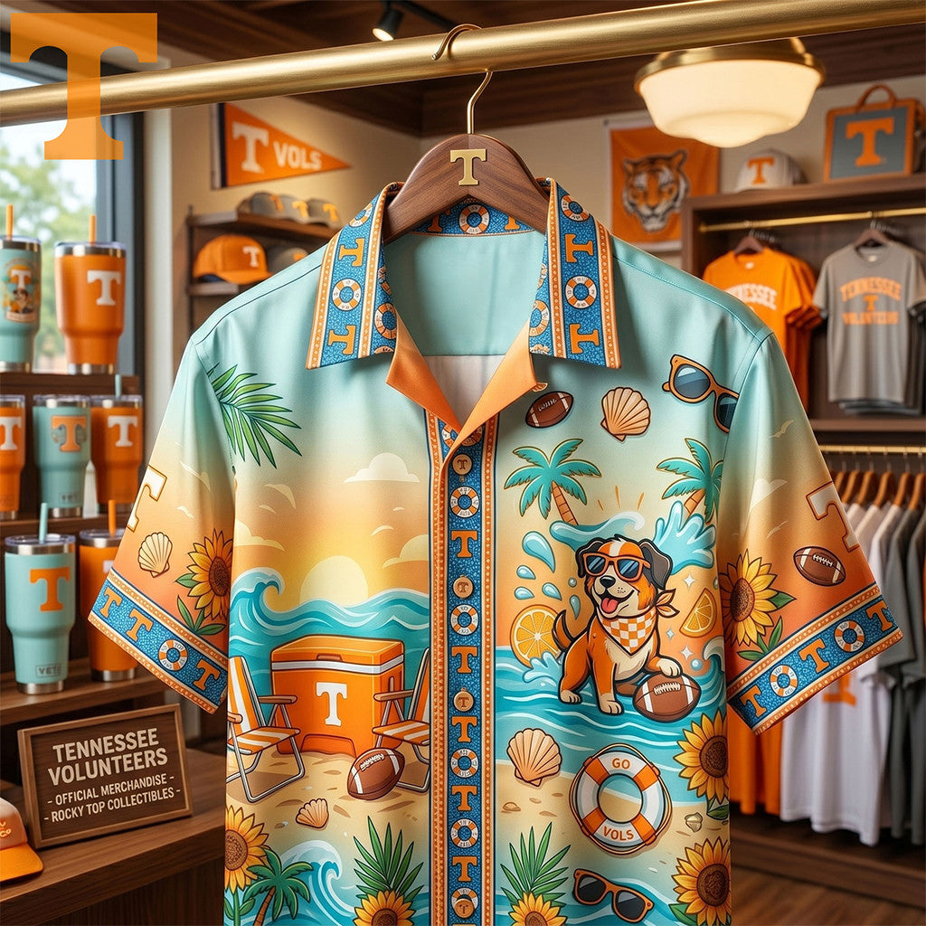 Tennessee Volunteers Big Orange Summer Splash Beach Dog Hawaiian Shirt Gifts For Football Fans