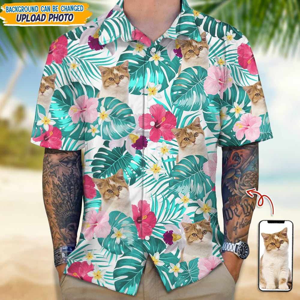 Custom Photo Tropical Cat Hawaiian Shirt Cute Cat Lovers Aloha Shirt Gifts For Husband