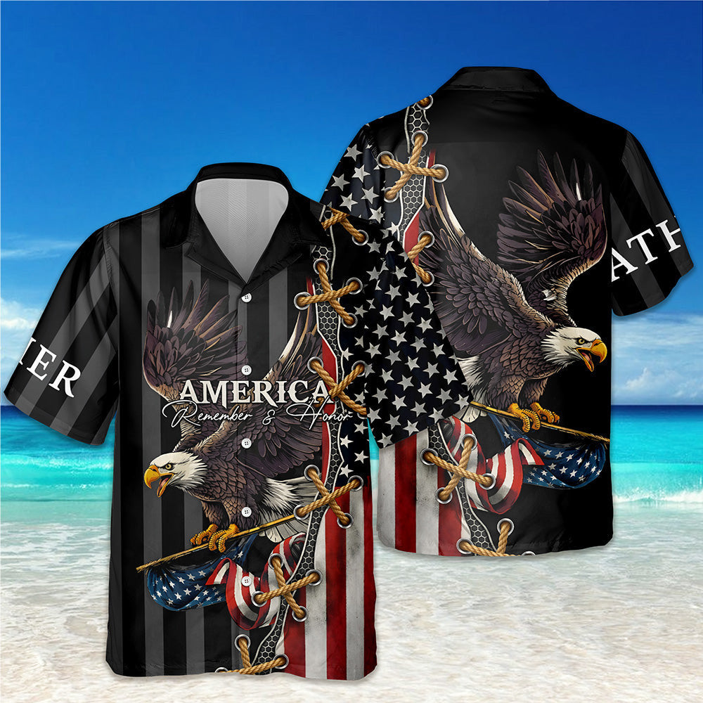 Personalized Eagle America Remember And Honor Hawaiian Shirt USA Flag Shirt Patriotic Gifts