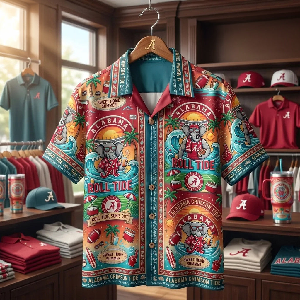 Alabama Crimson Tide Crimson Summer Collection Beach Hawaiian Shirt Gift For Football Lovers