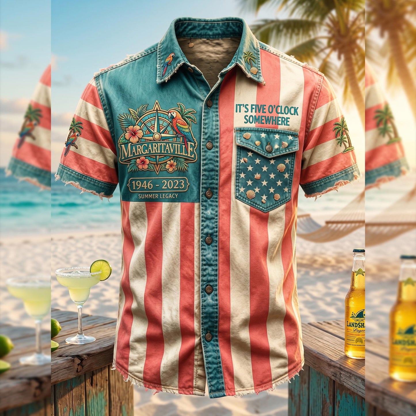 Jimmy Buffett Margaritaville Summer Legacy Tribute Hawaiian Shirt USA Flag Aloha Shirt Gifts