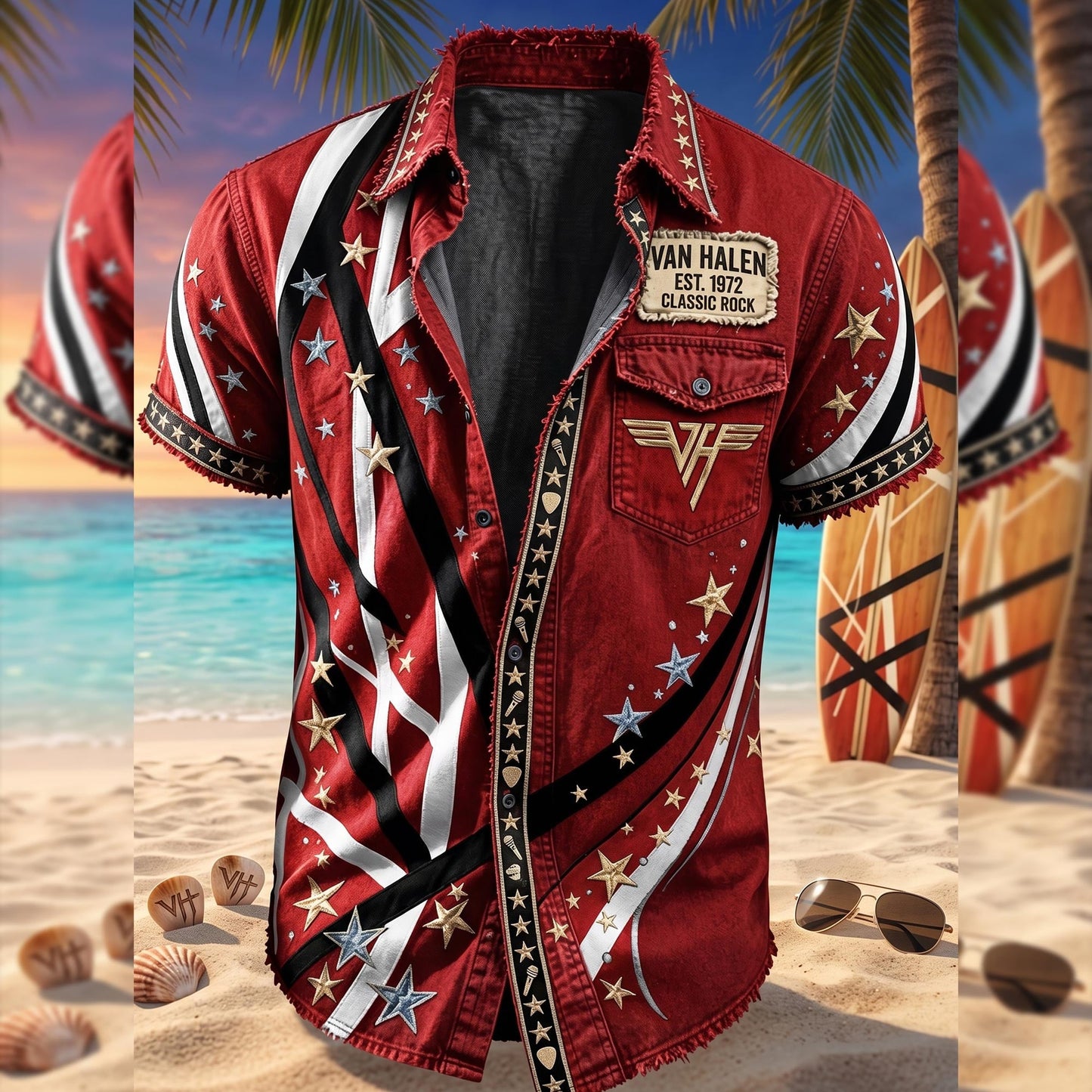 Van Halen Classic Rock Hawaiian Shirt Frankenstein Aloha Shirt Van Halen Merch Father's Day Gift