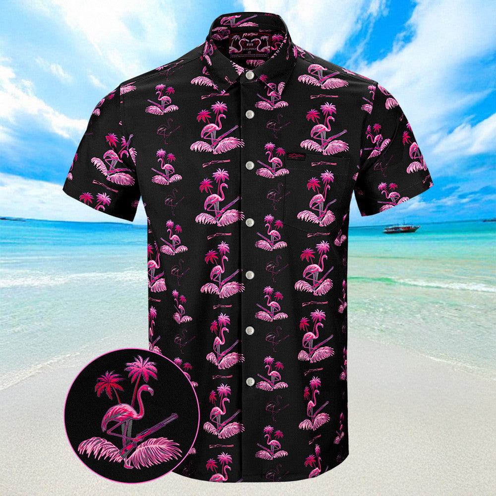 Flamingo V3 Black Hawaiian Shirt Summer Button Up Shirts Mens Gifts For Dad