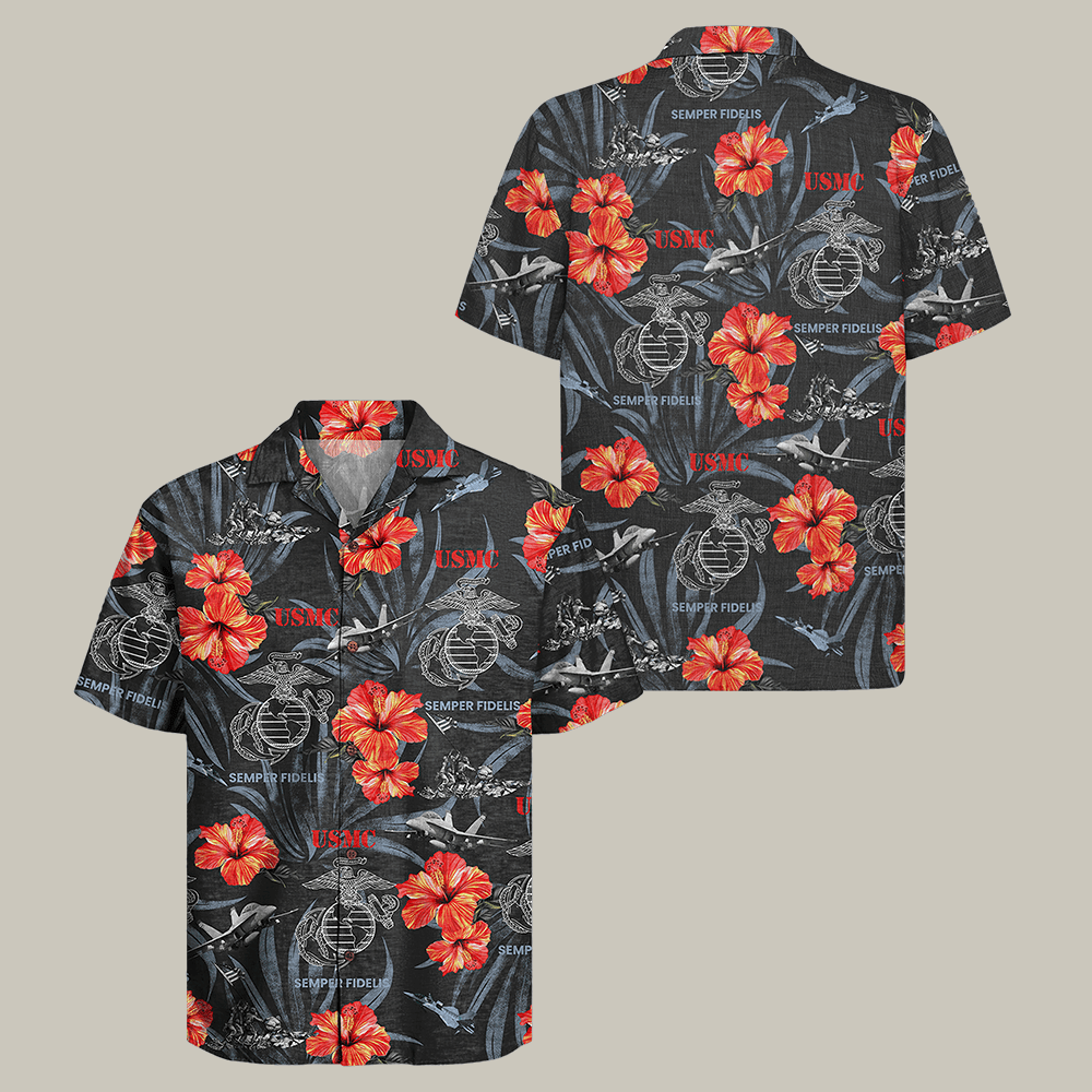 US Marines 250th Anniversary Hawaiian Shirt Semper Fidelis Shirt Marine Corps Veteran Gift
