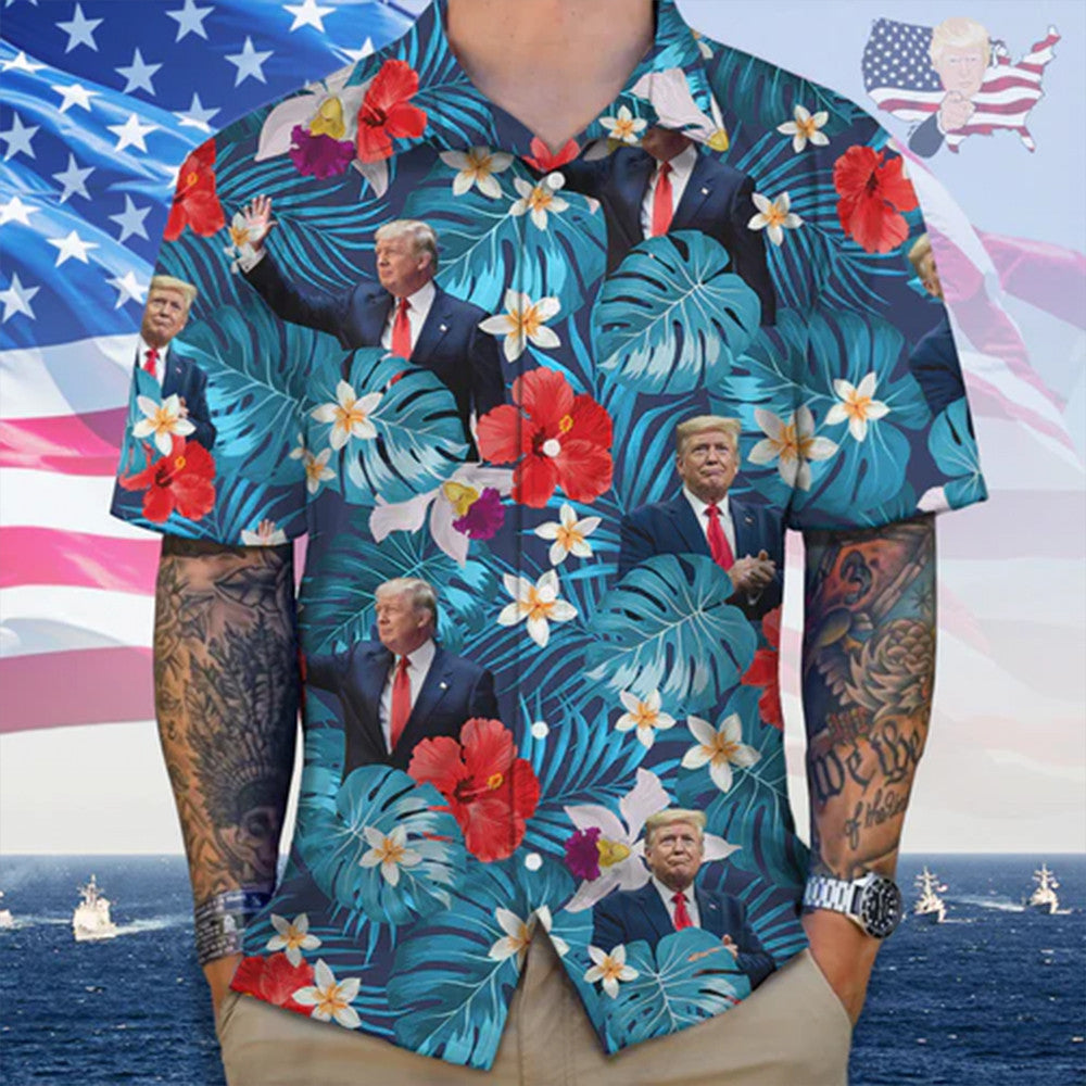 Trump Aloha Hawaiian Shirt Donald Trump 2024 Political Button Up Shirt Gift For Patriot