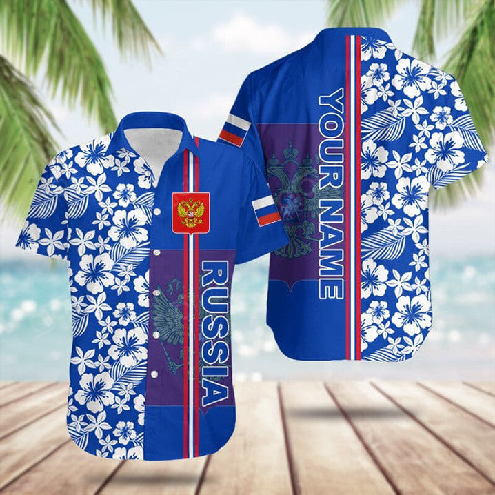 Custom Russia Coat Of Arms Hibiscus Pattern Hawaiian Shirt Summer Gifts For Russian