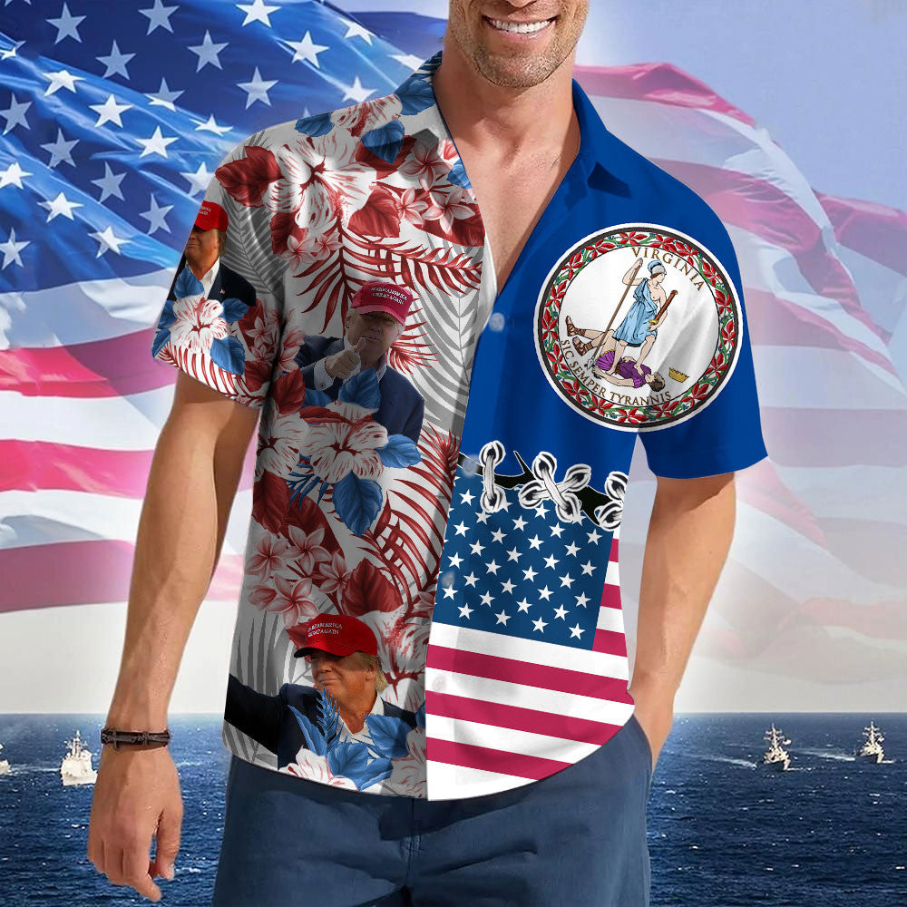 Virginia For Trump 2024 Hawaiian Shirt MAGA Merch I Stand With Trump Tropical Shirts Dad Gifts