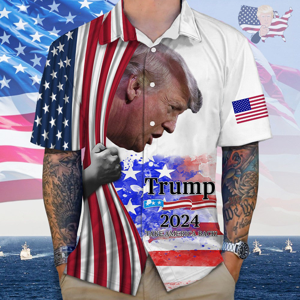 Trump 2024 Take America Back Hawaiian Shirt USA Flag Donald Trump Shirt Gifts For Voters