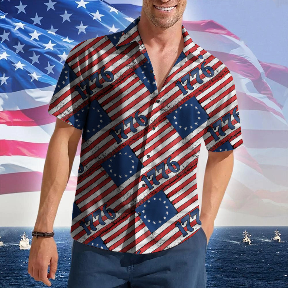 Betsy Ross 1776 Flag Hawaiian Shirt 2nd Amendment Vintage Patriotic Button Up Shirt Gun Lovers