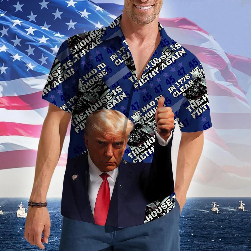 In 1776 We Had To Clean House Hawaiian Shirt Trump 2024 Merch Patriotic Button Up Shirt Mens