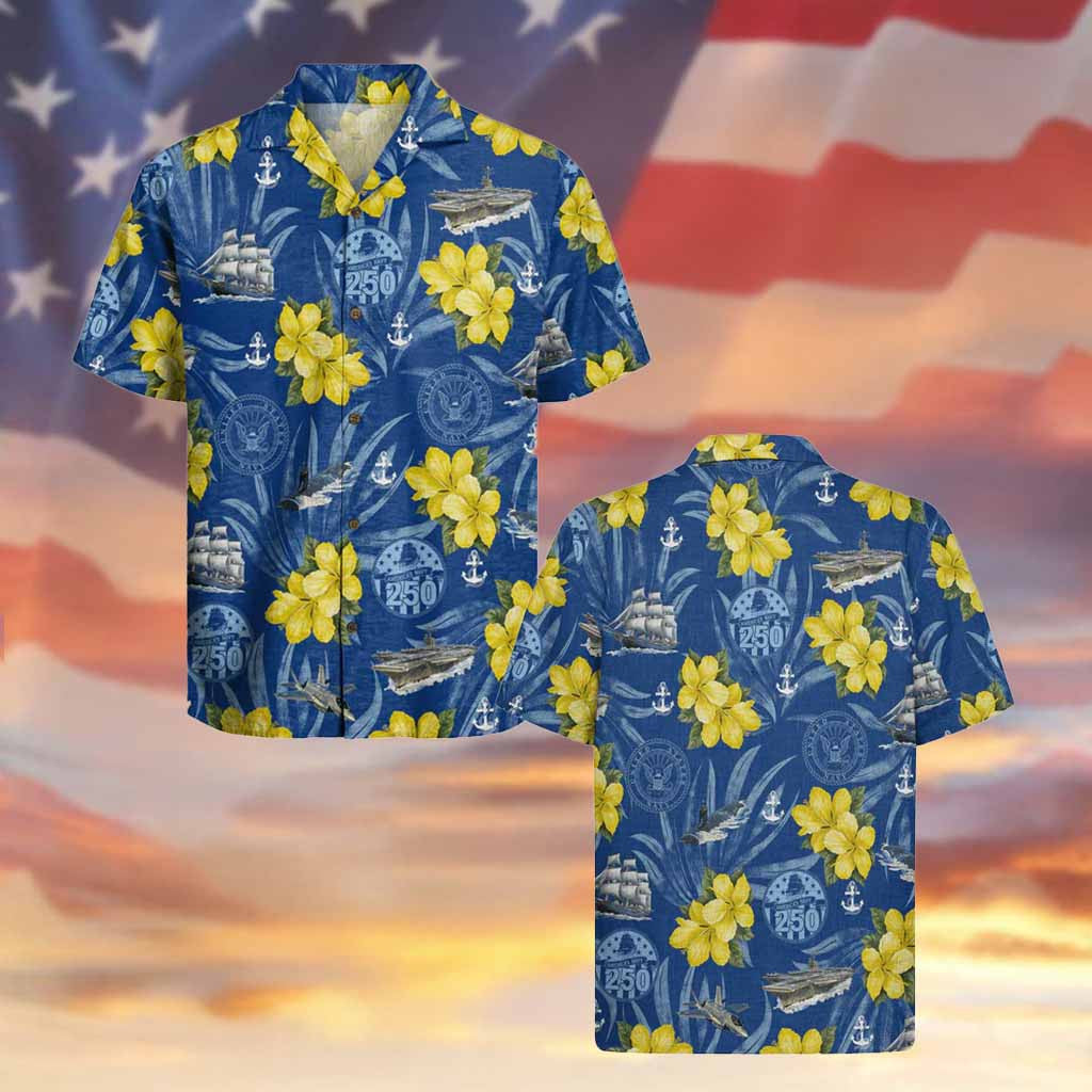 US NAVY 250th Years Of Service Hawaiian Shirt Clothing For Veterans On Veteran_s Day
