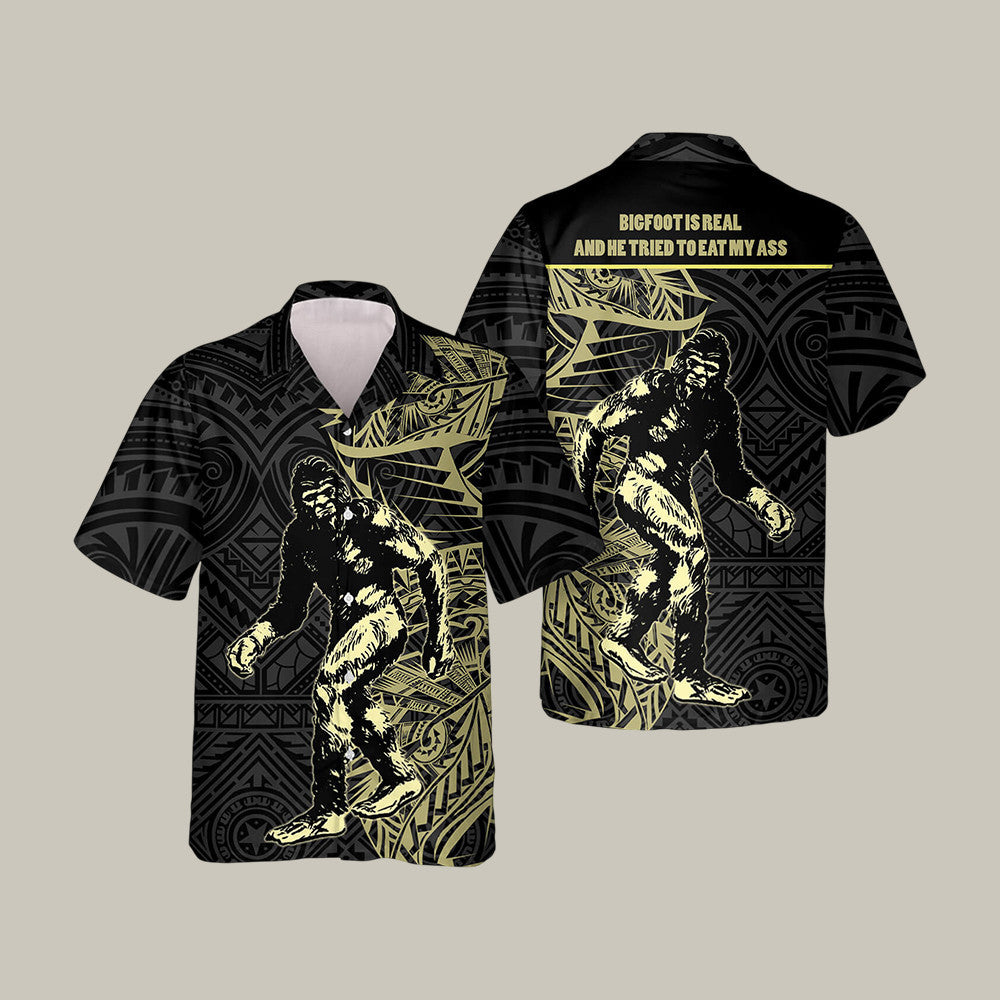 Golden Tribal Big Foot Is Real Bigfoot Hawaiian Shirt Retro Vintage Graphic Shirt Best Gift For Father's Day